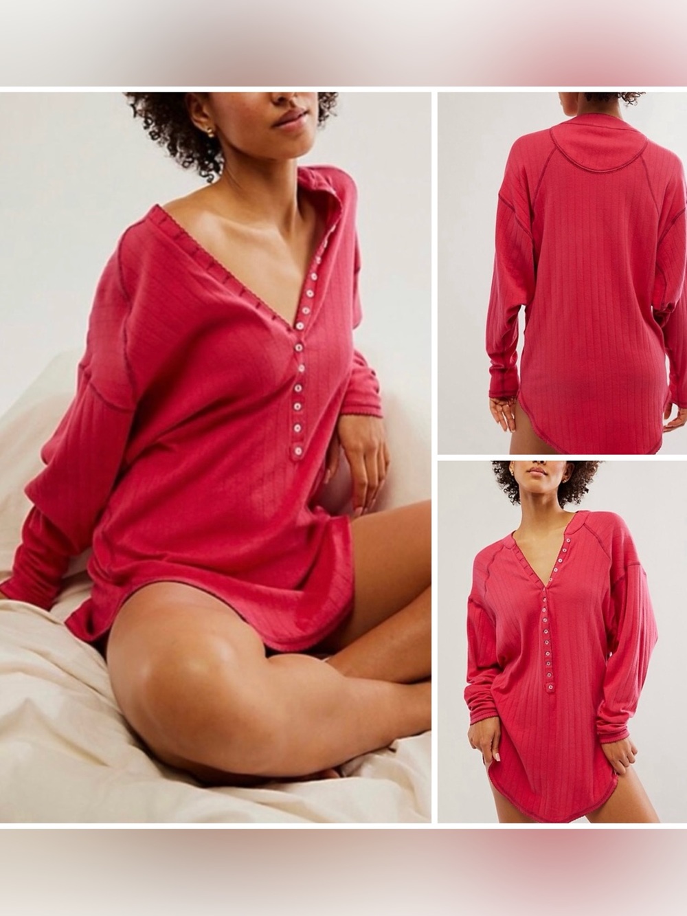NWOT Free People FP Intimately Coffee Chat Pullover - raspberry wine pink - M